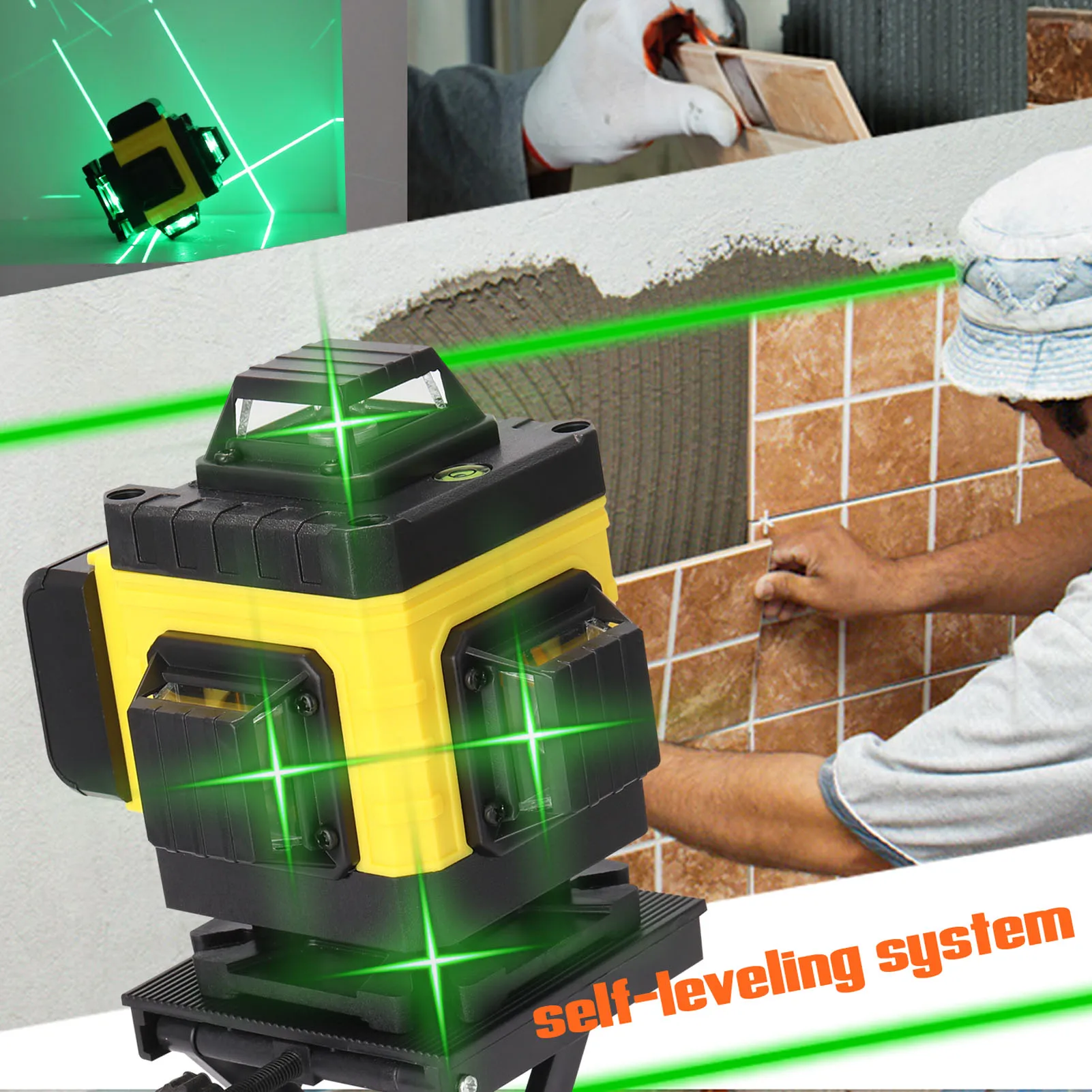 4D 16 Lines Laser Level Tool Vertical Horizontal Lines Multifunctional 3° Self-leveling With Li-ion battery Green Laser Levels