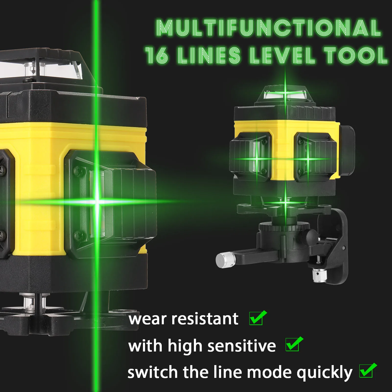 4D 16 Lines Laser Level Tool Vertical Horizontal Lines Multifunctional 3° Self-leveling With Li-ion battery Green Laser Levels