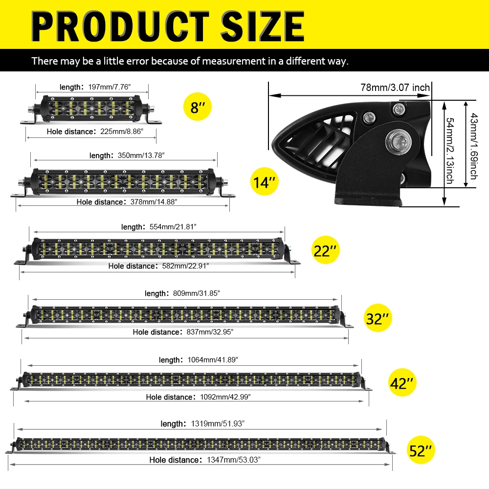 CO LIGHT 8"-52" Dual Row Led Light Bar Spot Flood Led Work Light 6D Led Bar 4x4 Truck ATV Car Roof Offroad Driving Light 12V 24V
