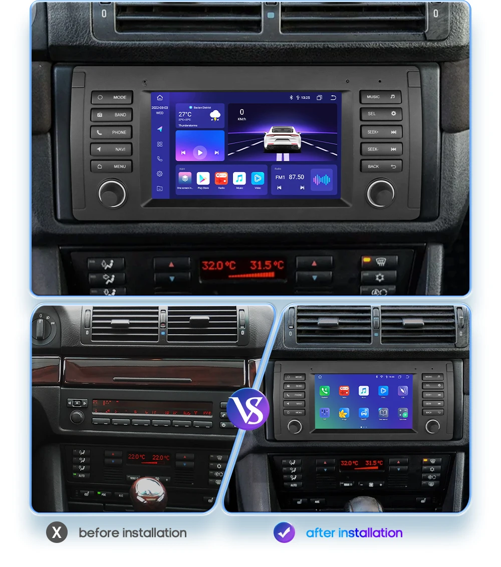 7" 2Din Android 12 Car Multimedia Player For BMW 5 Series E39 X5 E53 M5 1996-2003 Stereo Navigation GPS Carplay AutoRadio 7862
