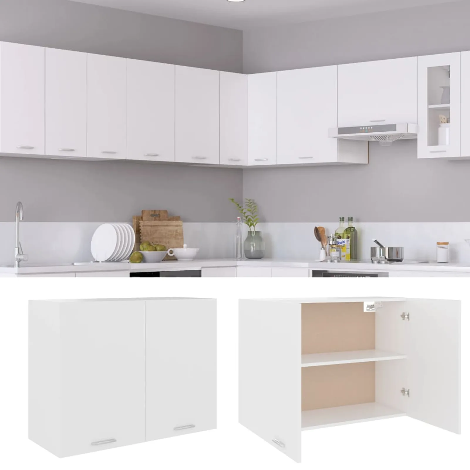 Furniture Kitchen Hanging Cabinet Wood for Kitchen with Two Shelves and Doors Cabinet Organizers and Storage 80x31x60 cm