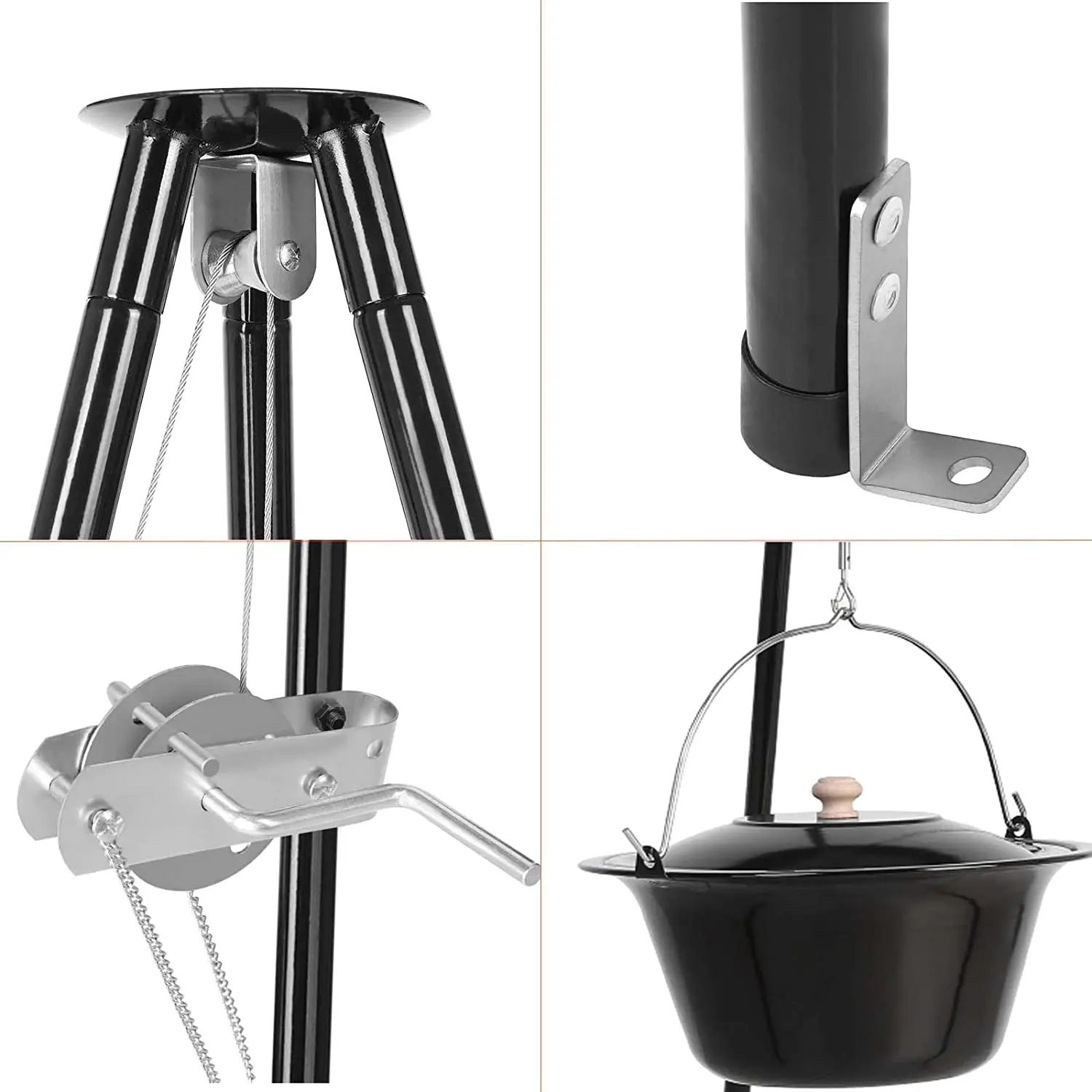 Hungarian Goulash Kettle, 10 Litres, Enamelled,151cm Telescopic Tripod Frame,Chain Height Adjustment, Soup Pot with Lid, Goulash