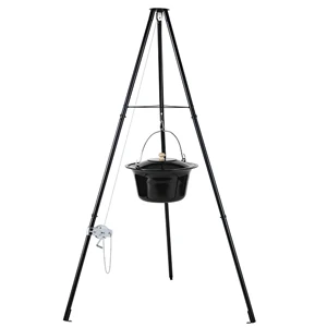 Hungarian Goulash Kettle, 10 Litres, Enamelled,151cm Telescopic Tripod Frame,Chain Height Adjustment, Soup Pot with Lid, Goulash