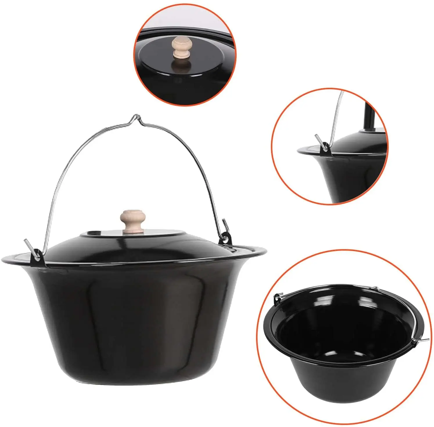 Hungarian Goulash Kettle, 10 Litres, Enamelled,151cm Telescopic Tripod Frame,Chain Height Adjustment, Soup Pot with Lid, Goulash