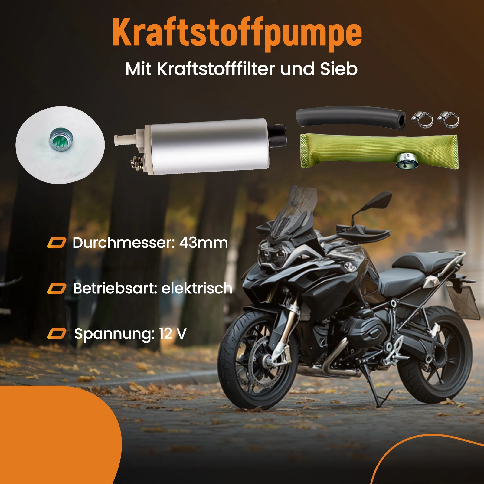 Fuel Pump For BMW K1100 R850R R1100S R1100R R1100RS R1150R R1150GS R1150RT R1200 Intank Replacement for R1100RT R1150GS 16121464696