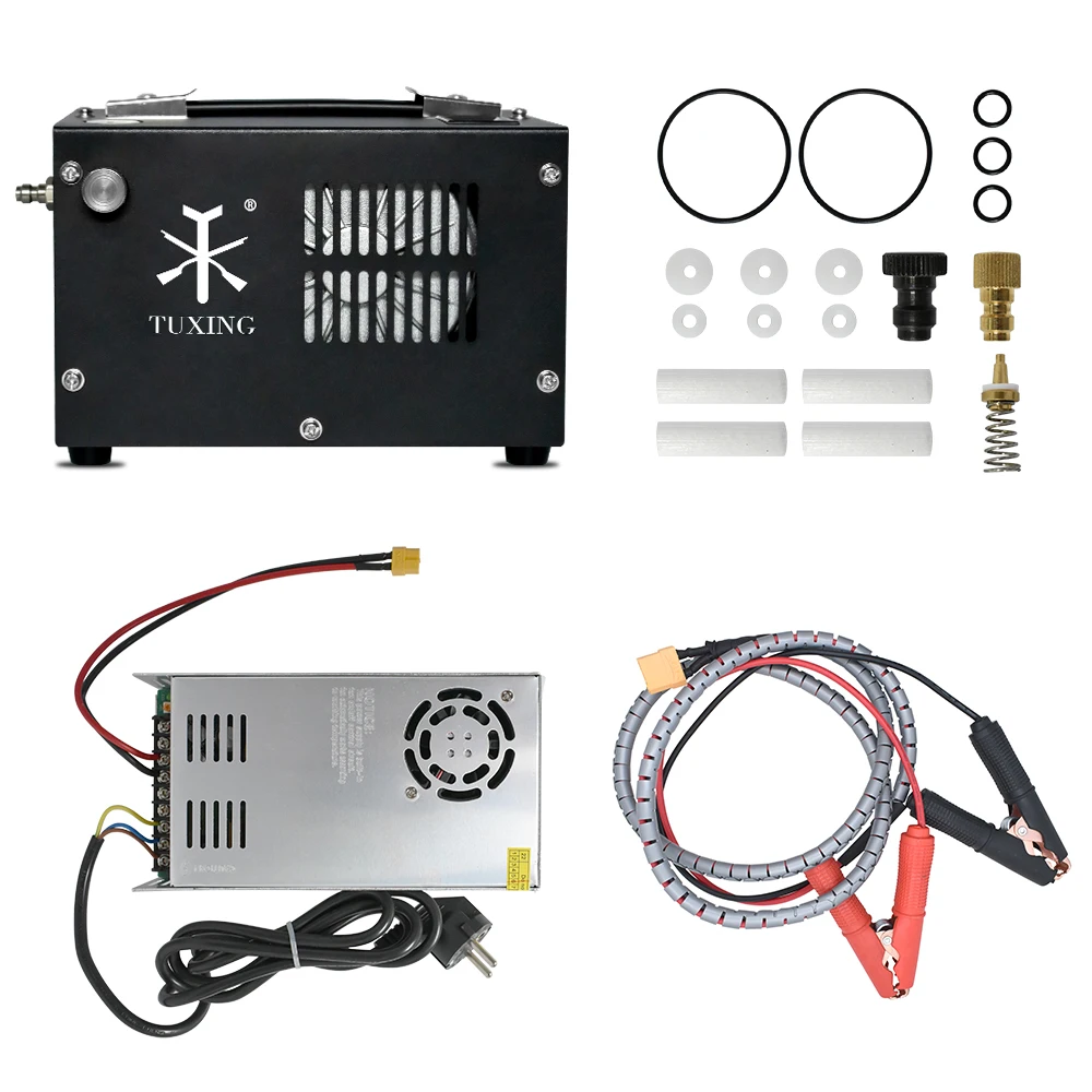 TUXING TXES061 4500Psi 300Bar 12V Portable PCP Air Compressor High Pressure Car Pump with Transformer Diving Inflator Tyres
