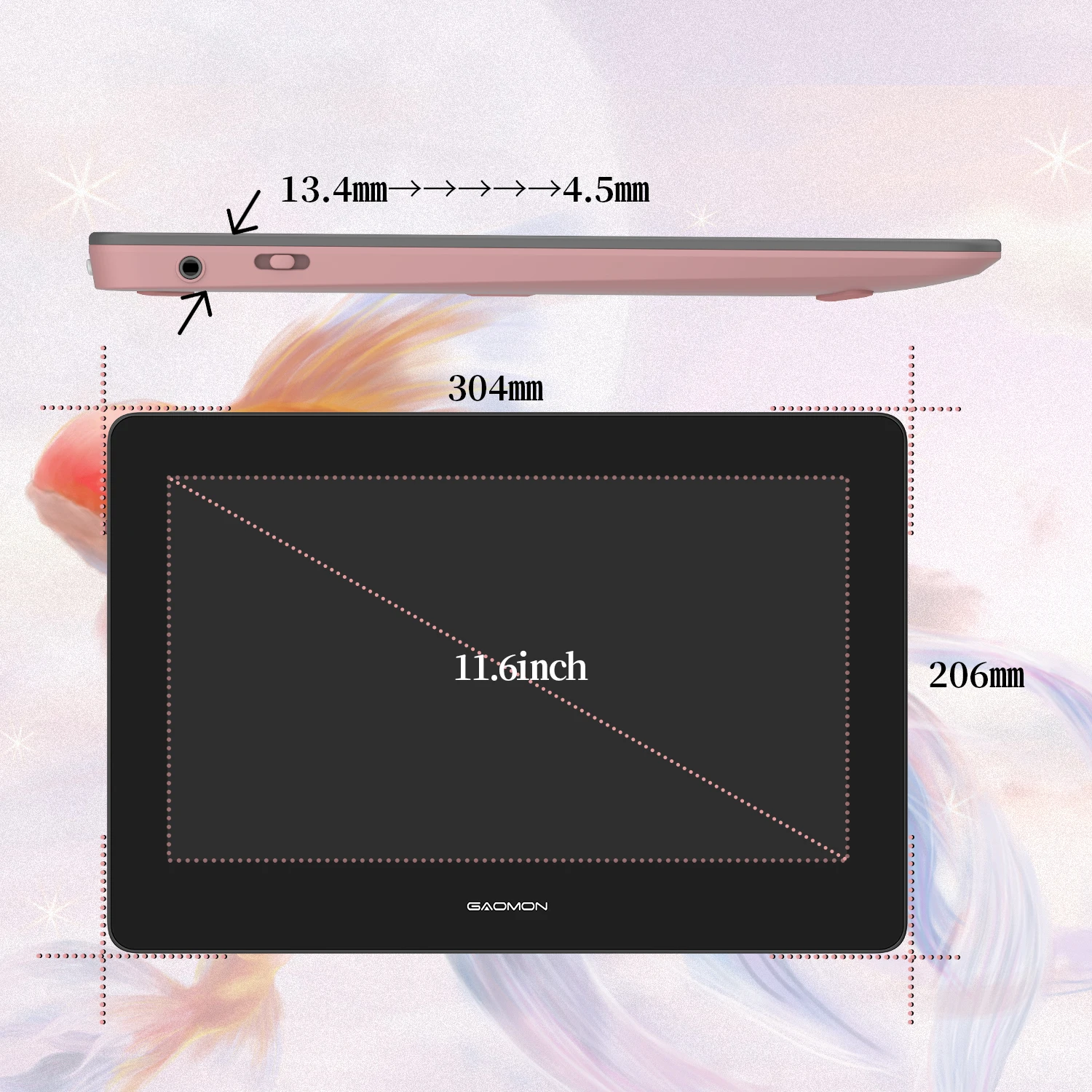 GAOMON 11.6 Inch Graphics Tablet Screen PD1220 Digital Tablets Battery Free Pen Drawing Display Support PC Mac Windows AndroidOS