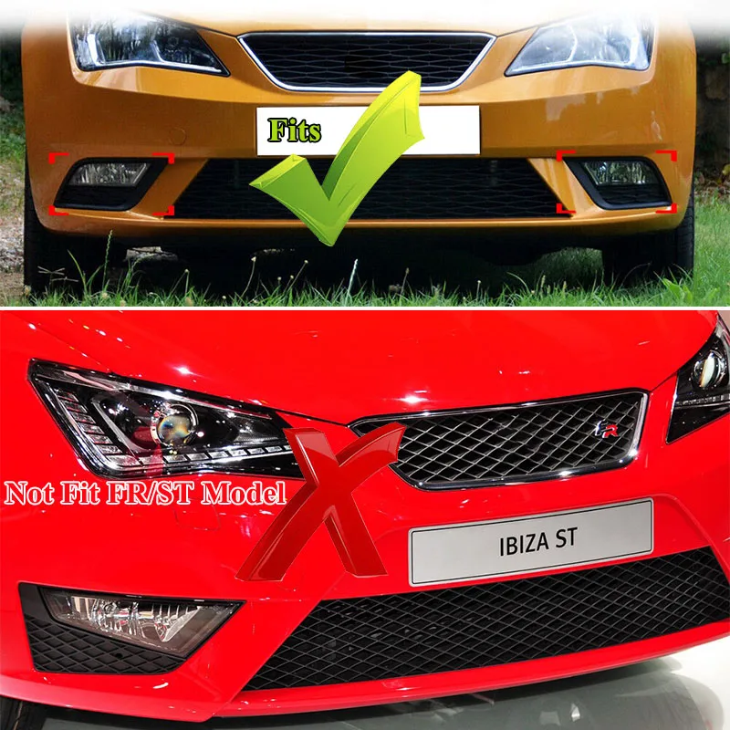 FOR 2012-2016 SEAT IBIZA FRONT BUMPER FOG LIGHT GRILLE COVER BLACK LEFT+RIGHT UK