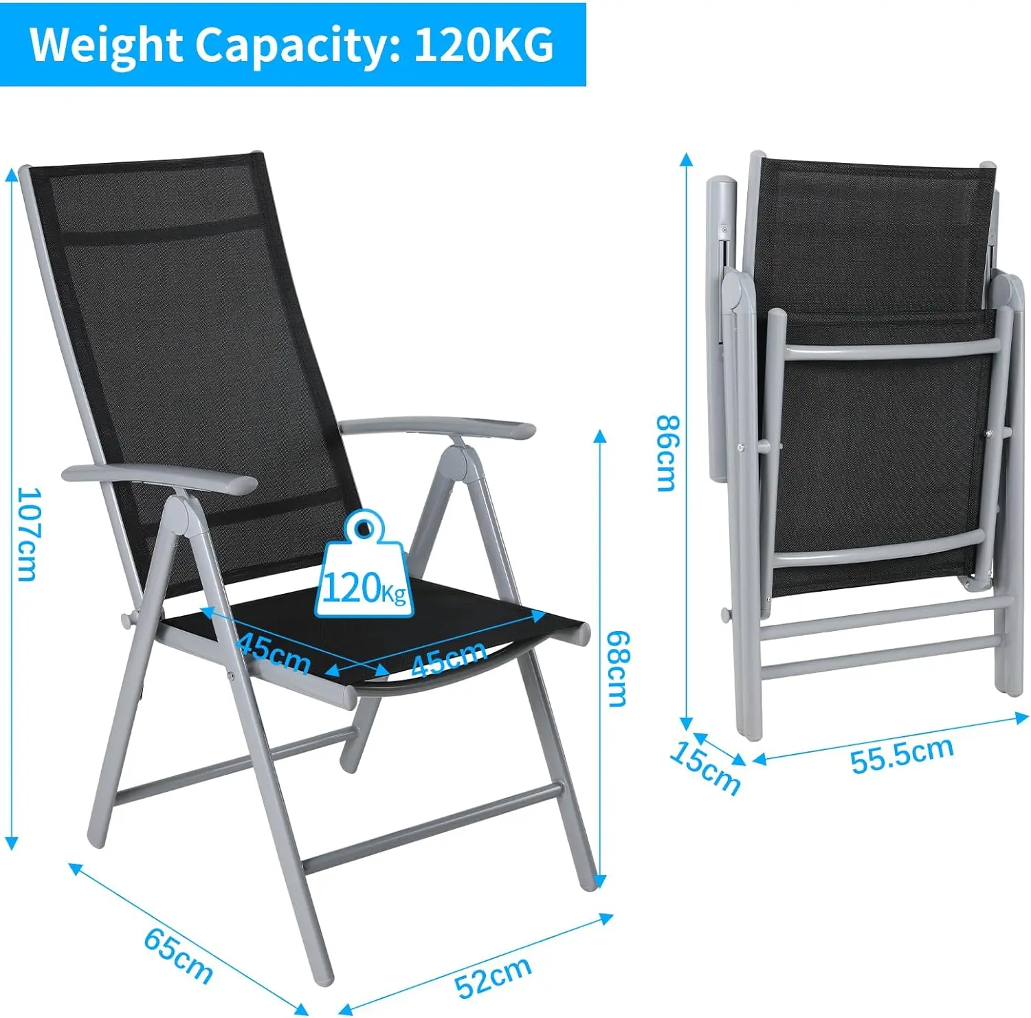 3Pcs Patio Dining Set, Outdoor Table and Chair Set Garden Backyard Poolside Deck with 2 Textilene Chairs,Adjustable Folding Back
