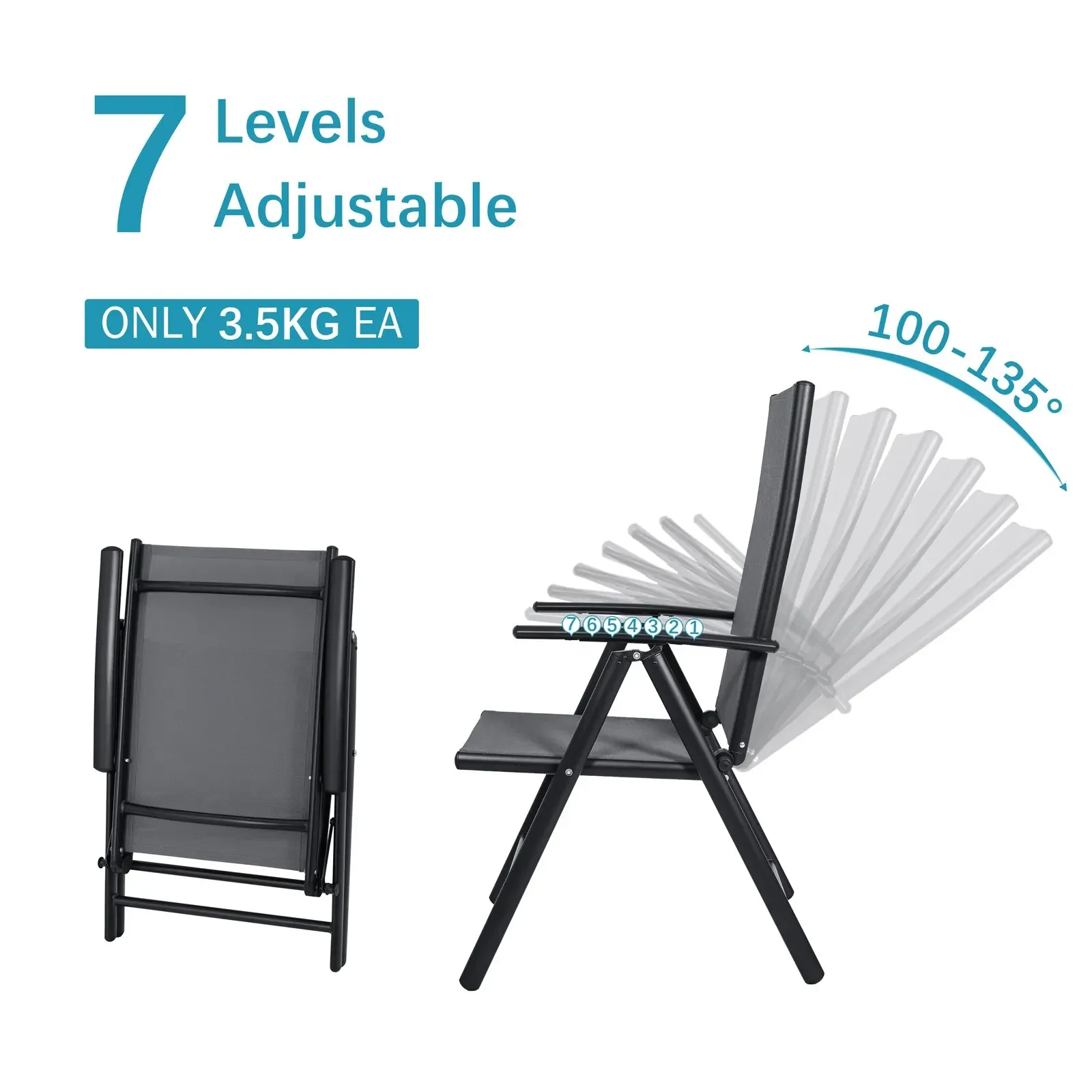 3Pcs Patio Dining Set, Outdoor Table and Chair Set Garden Backyard Poolside Deck with 2 Textilene Chairs,Adjustable Folding Back