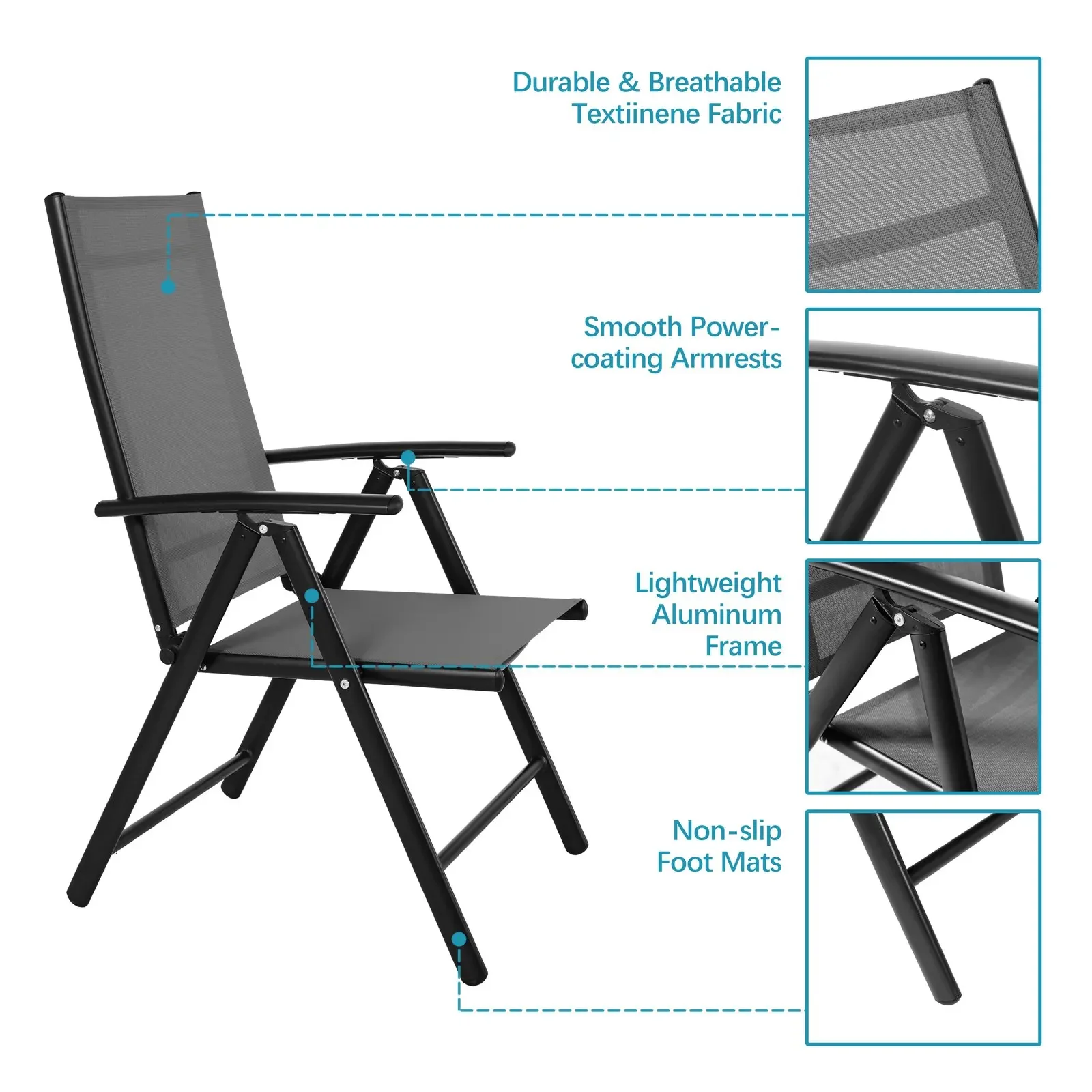 3Pcs Patio Dining Set, Outdoor Table and Chair Set Garden Backyard Poolside Deck with 2 Textilene Chairs,Adjustable Folding Back