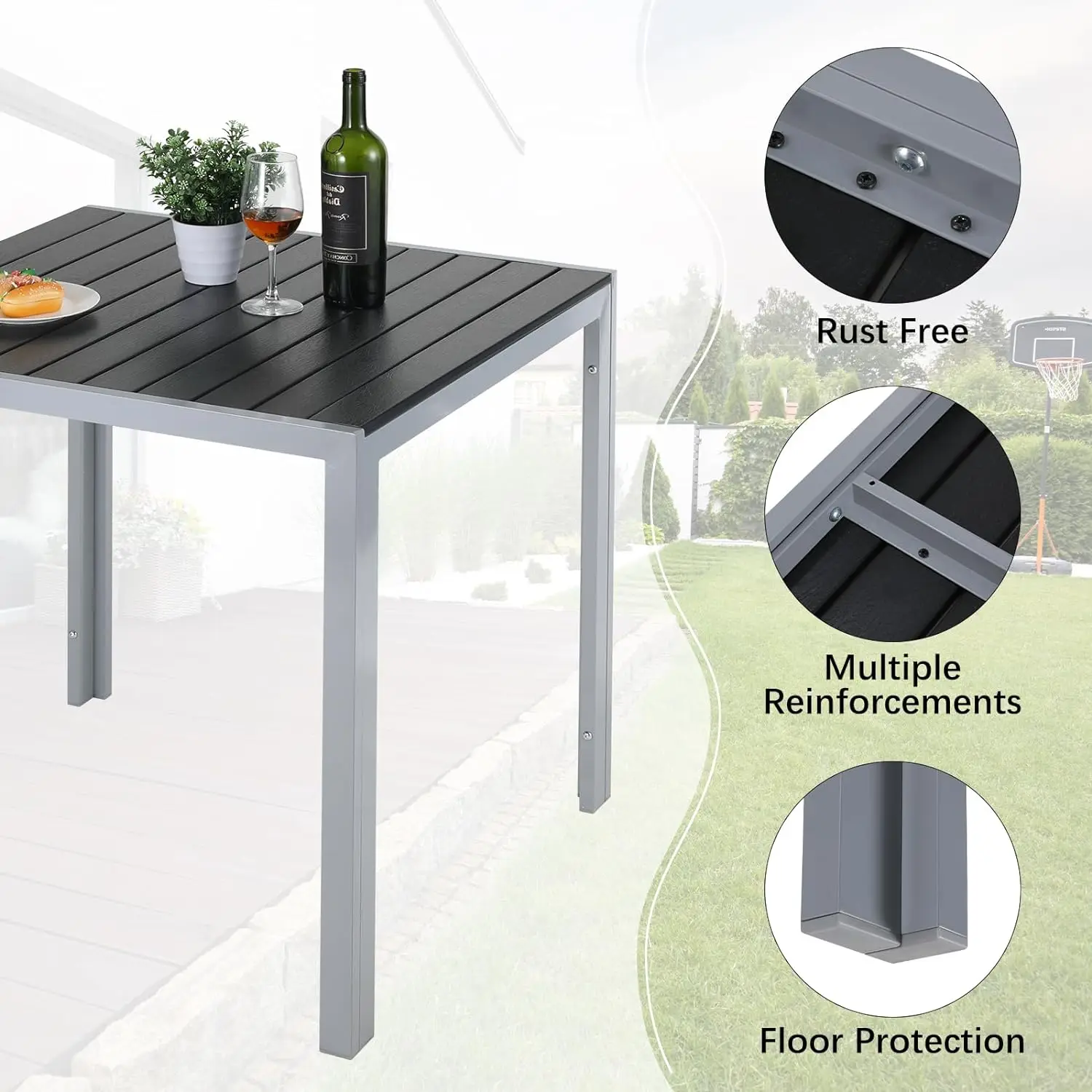 3Pcs Patio Dining Set, Outdoor Table and Chair Set Garden Backyard Poolside Deck with 2 Textilene Chairs,Adjustable Folding Back