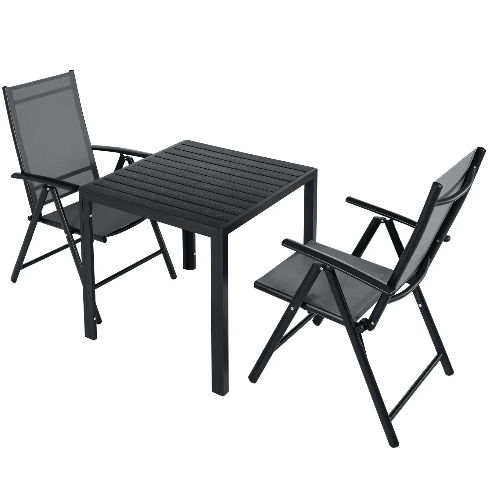 3Pcs Patio Dining Set, Outdoor Table and Chair Set Garden Backyard Poolside Deck with 2 Textilene Chairs,Adjustable Folding Back