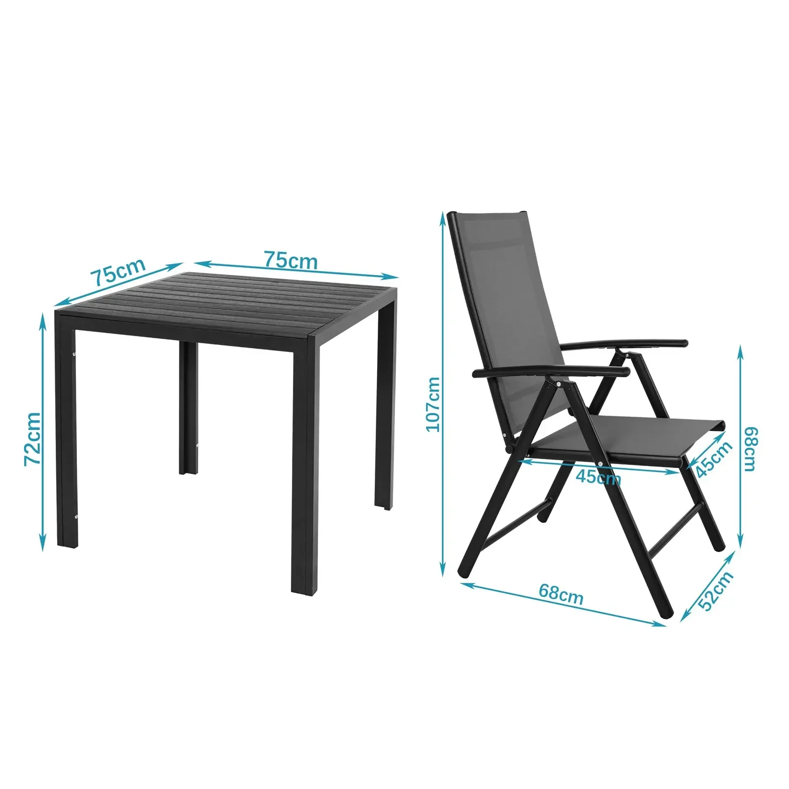 3Pcs Patio Dining Set, Outdoor Table and Chair Set Garden Backyard Poolside Deck with 2 Textilene Chairs,Adjustable Folding Back