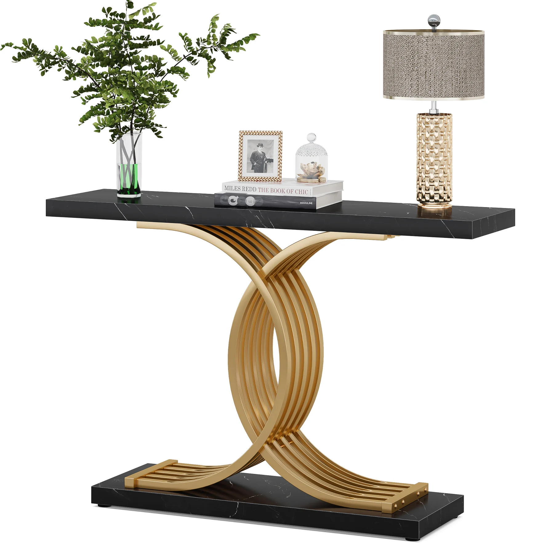 Tribesigns Gold Entryway Table, Modern 39-Inch Console Faux Marble Narrow Wood Sofa with Geometric Metal Legs