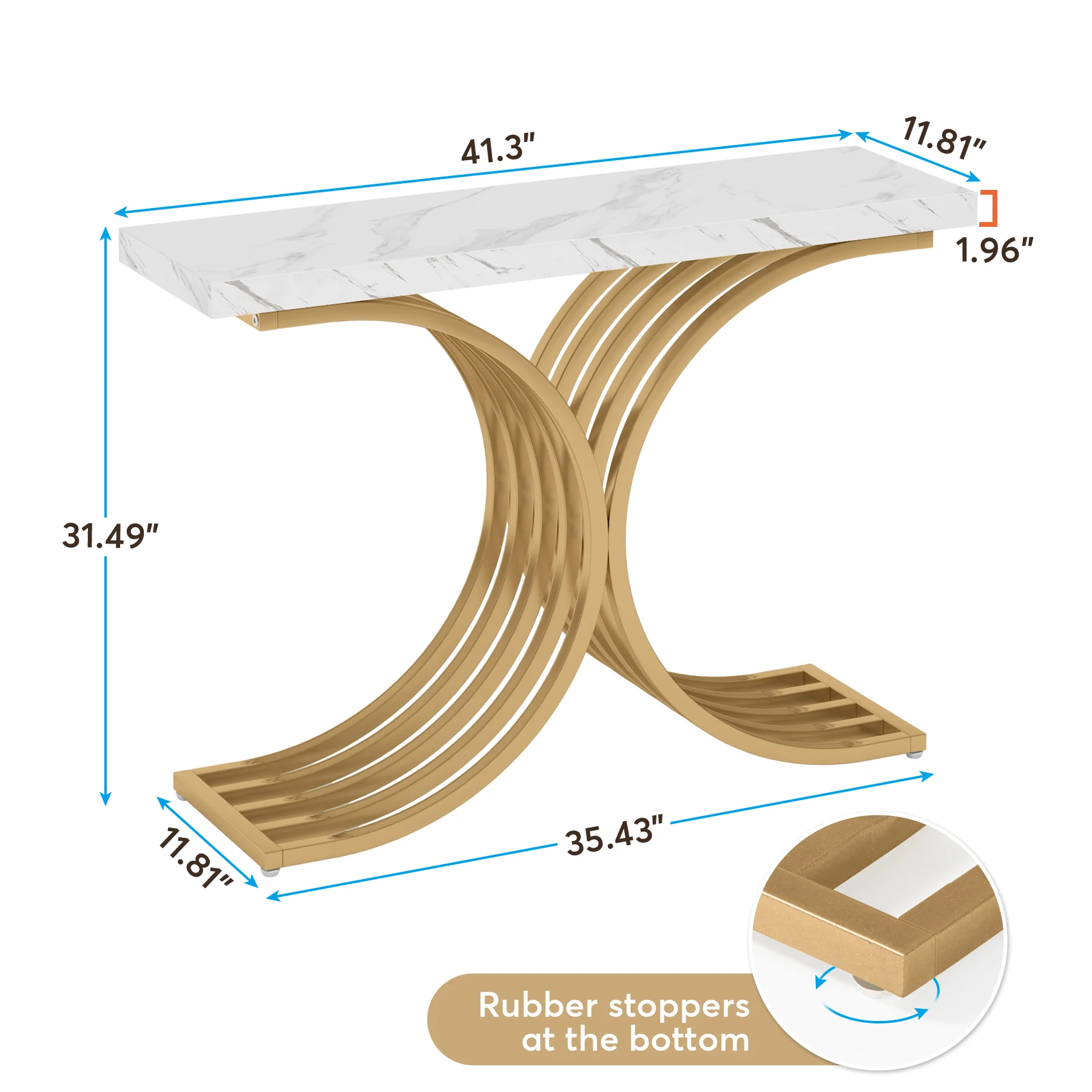 Tribesigns Gold Entryway Table, Modern 39-Inch Console Faux Marble Narrow Wood Sofa with Geometric Metal Legs