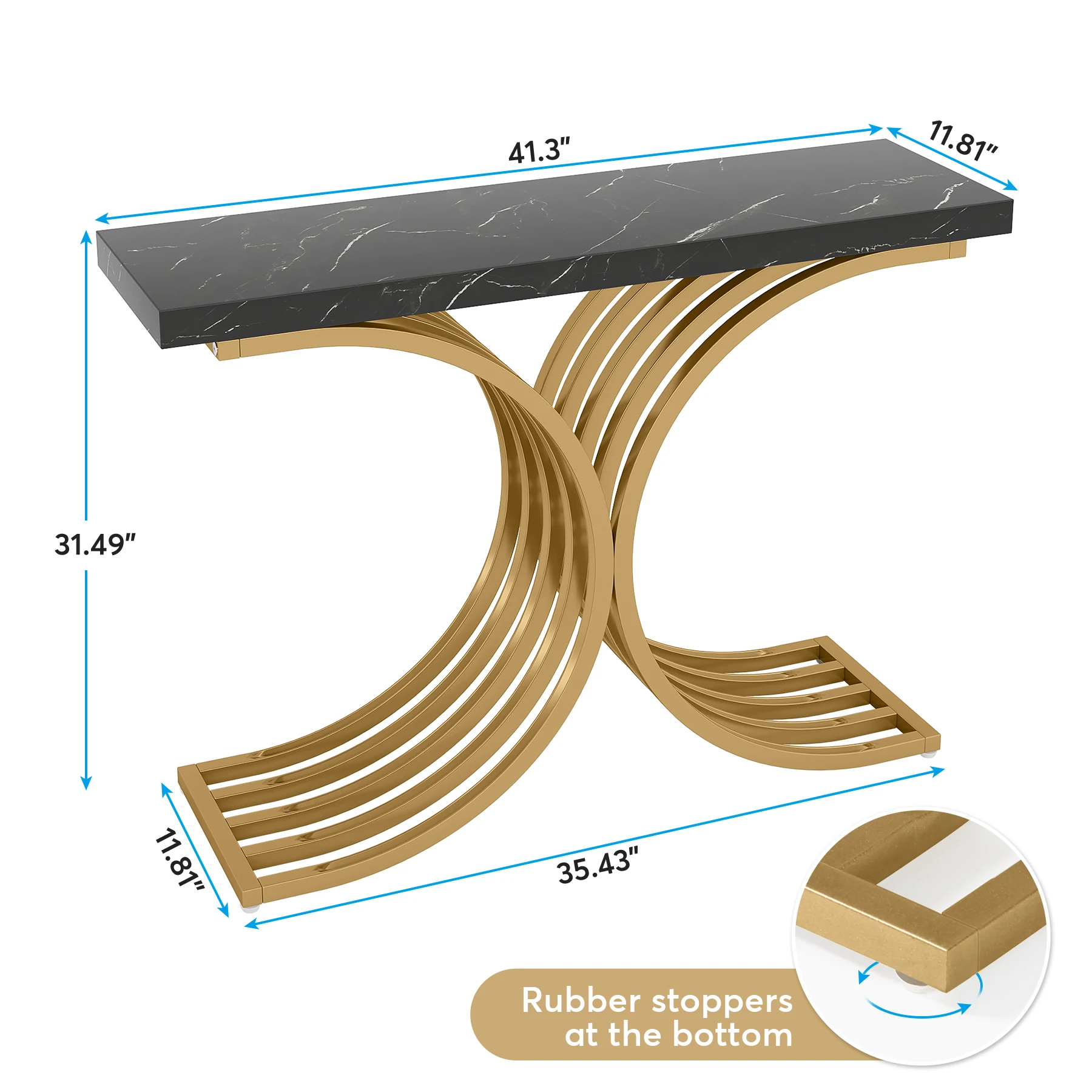 Tribesigns Gold Entryway Table, Modern 39-Inch Console Faux Marble Narrow Wood Sofa with Geometric Metal Legs