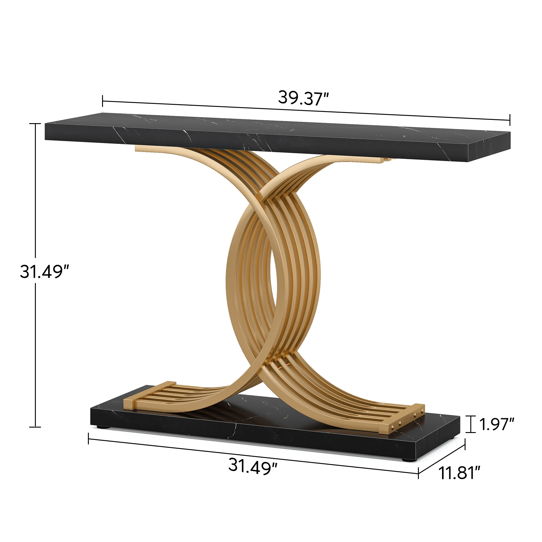 Tribesigns Gold Entryway Table, Modern 39-Inch Console Faux Marble Narrow Wood Sofa with Geometric Metal Legs