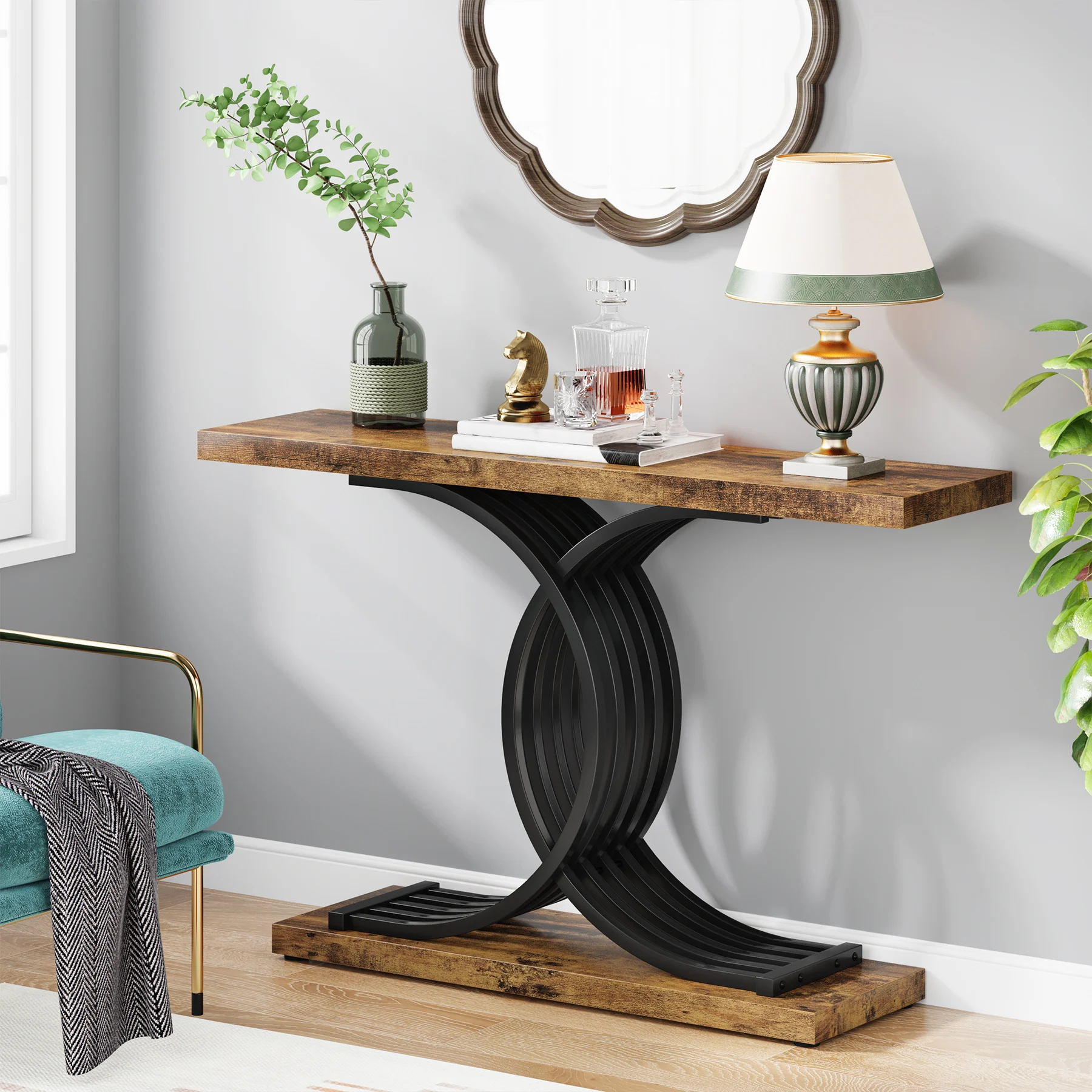 Tribesigns Gold Entryway Table, Modern 39-Inch Console Faux Marble Narrow Wood Sofa with Geometric Metal Legs