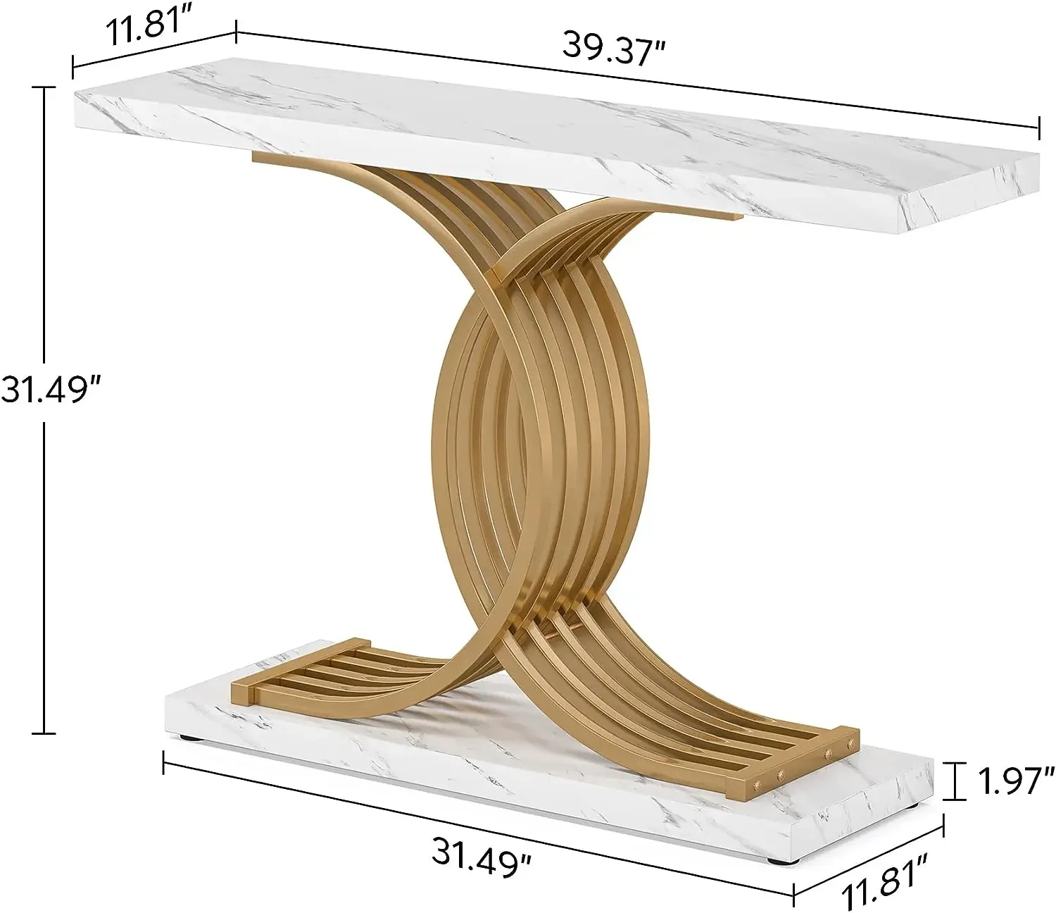 Tribesigns Gold Entryway Table, Modern 39-Inch Console Faux Marble Narrow Wood Sofa with Geometric Metal Legs
