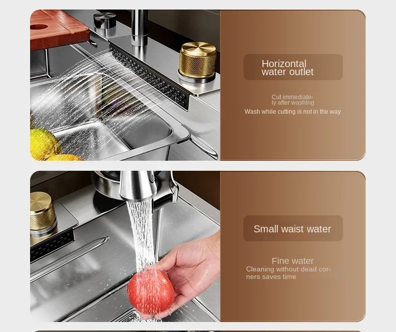 Nano 304 Stainless Steel Sink Waterfall Large Single Slot Kitchen Sink Vegetable Stainless Steel Household Sink