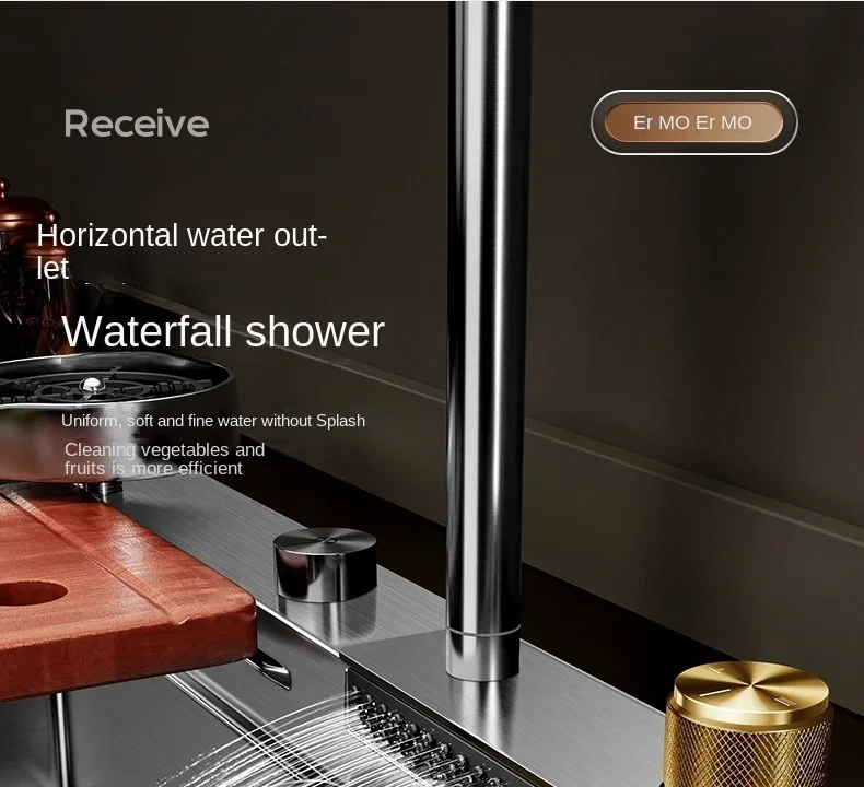 Nano 304 Stainless Steel Sink Waterfall Large Single Slot Kitchen Sink Vegetable Stainless Steel Household Sink