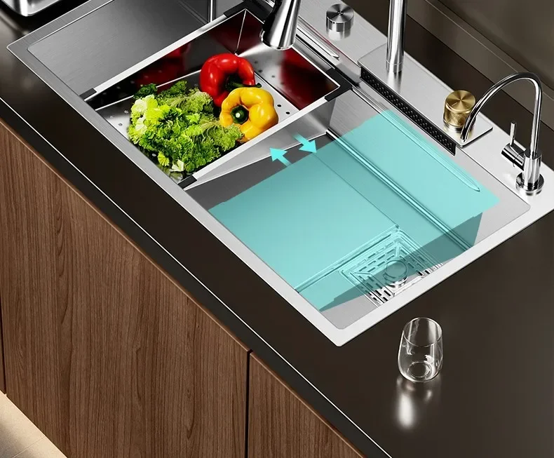 Nano 304 Stainless Steel Sink Waterfall Large Single Slot Kitchen Sink Vegetable Stainless Steel Household Sink