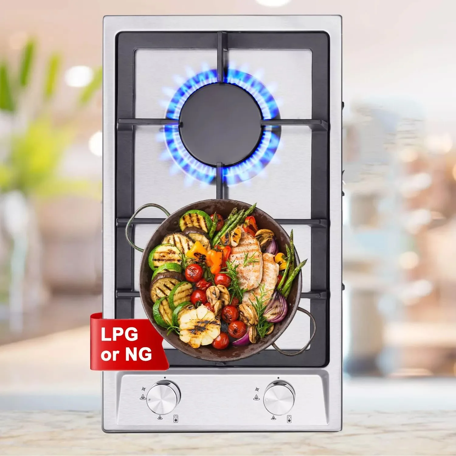 TopStrong 2-burner Stainless Steel with Automatic Flame Protection, Natural Gas Propane Built-in Gas Hob YYEUGCT-S02