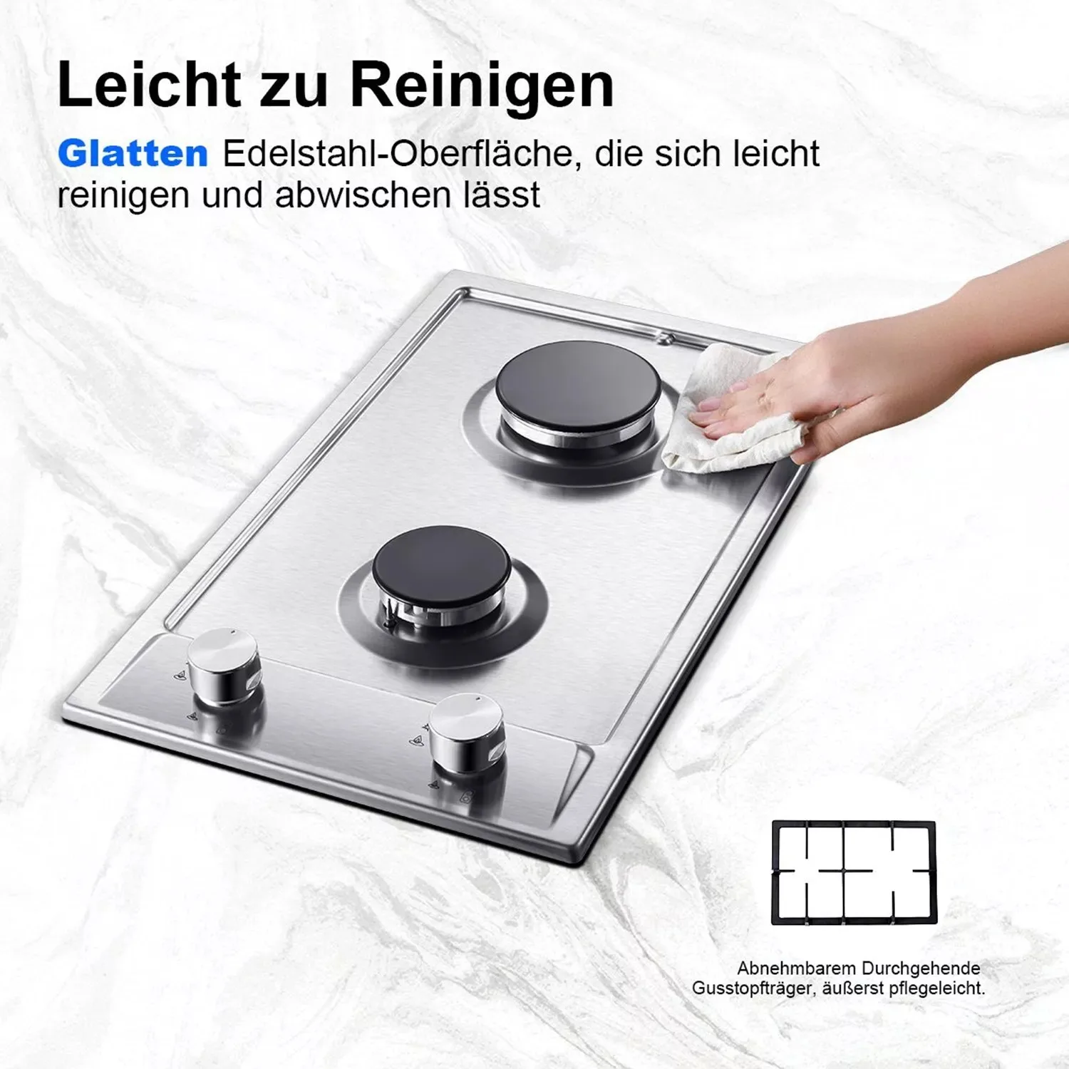 TopStrong 2-burner Stainless Steel with Automatic Flame Protection, Natural Gas Propane Built-in Gas Hob YYEUGCT-S02