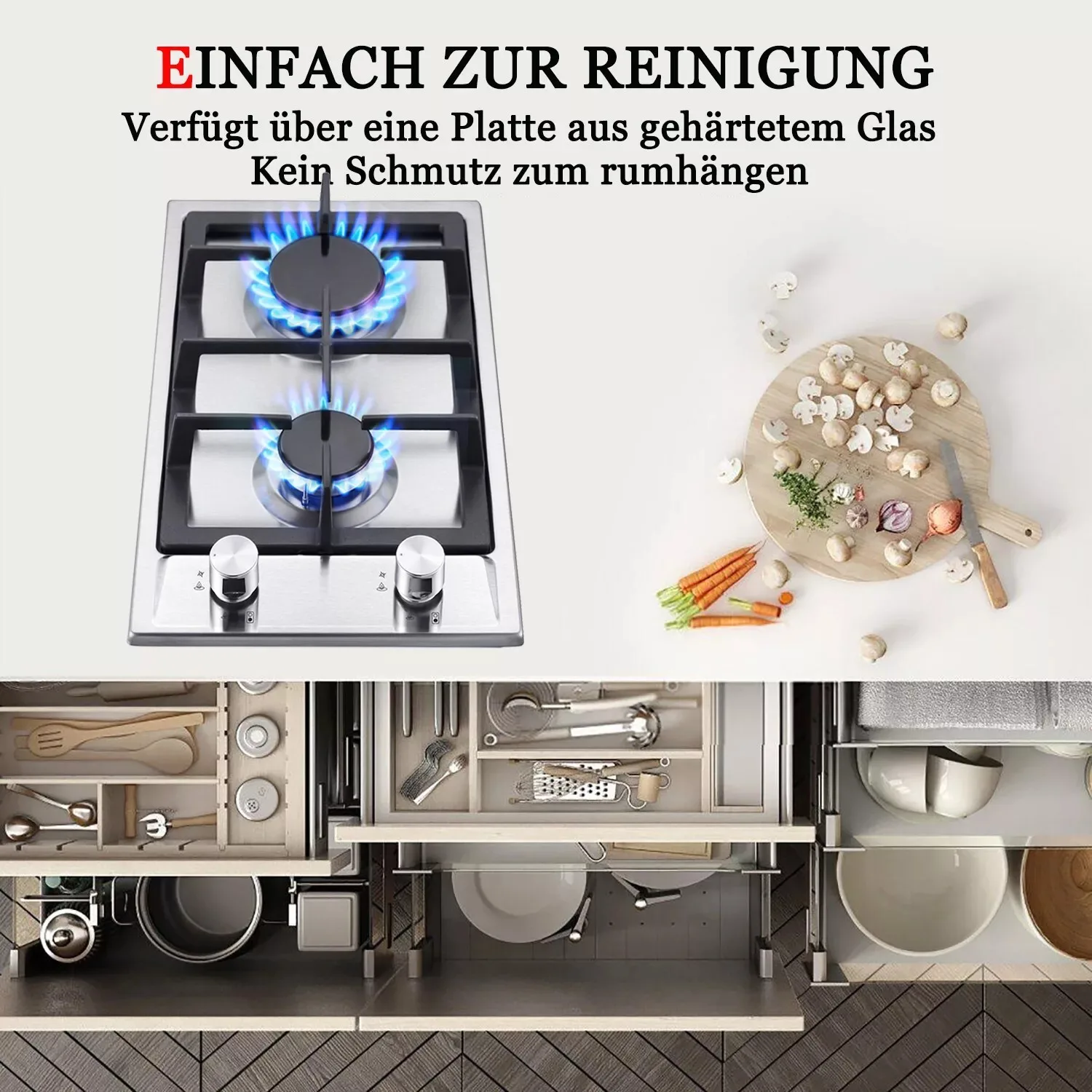 TopStrong 2-burner Stainless Steel with Automatic Flame Protection, Natural Gas Propane Built-in Gas Hob YYEUGCT-S02