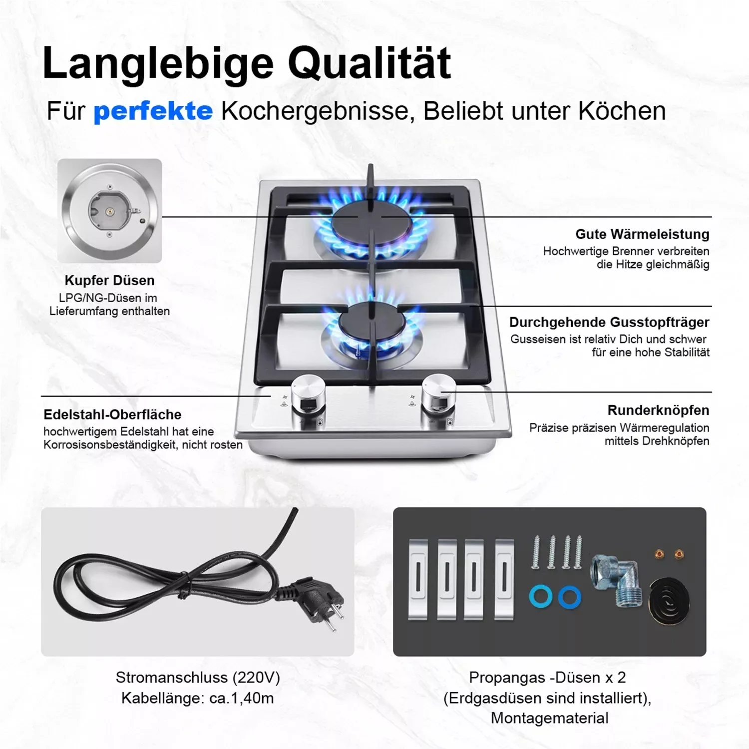 TopStrong 2-burner Stainless Steel with Automatic Flame Protection, Natural Gas Propane Built-in Gas Hob YYEUGCT-S02