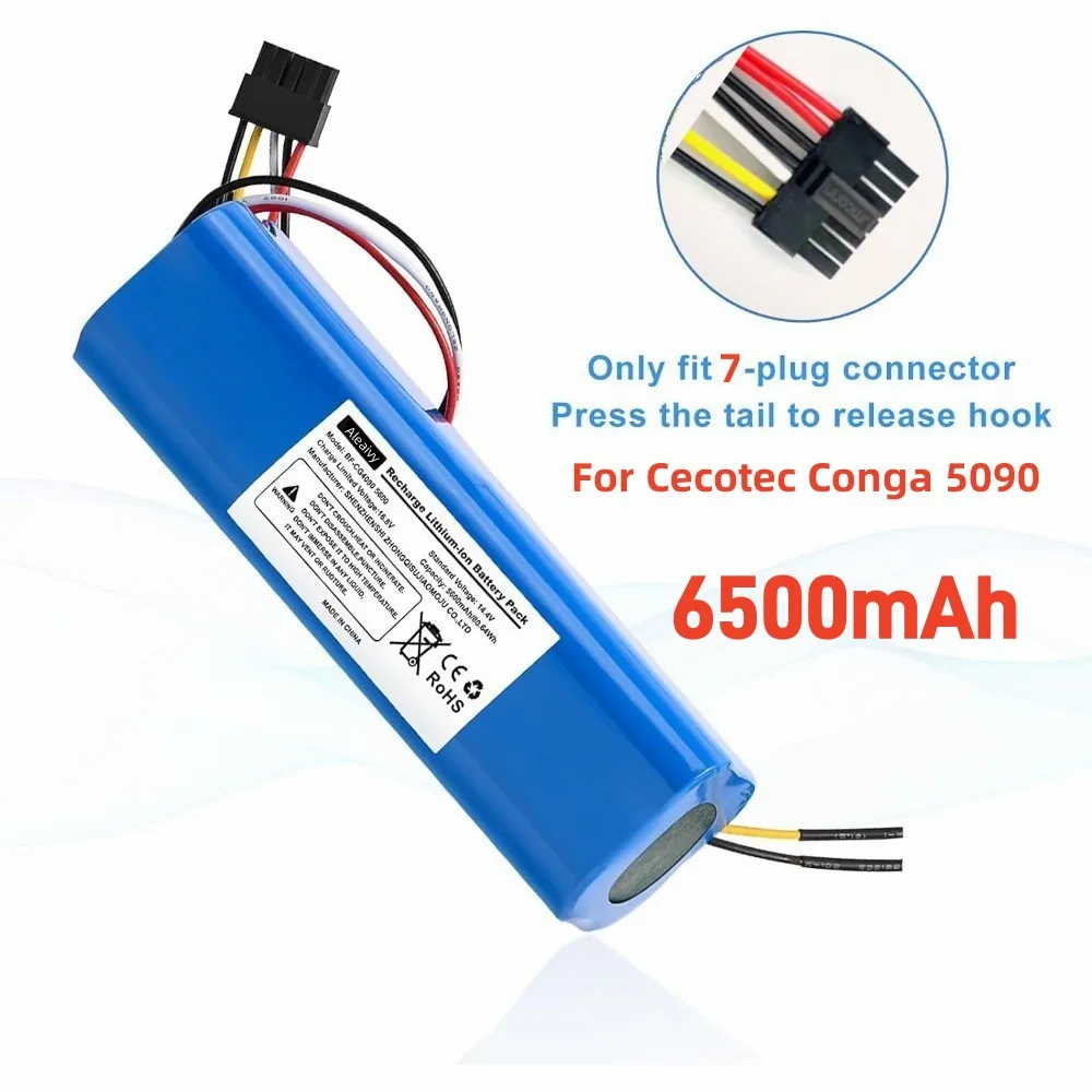 6500mAh Li-ion Battery Replacement For CECOTEC CONGA 5090 4090 3090 2090 Robot Vacuum Cleaner 14.4V Battery pack Accessories