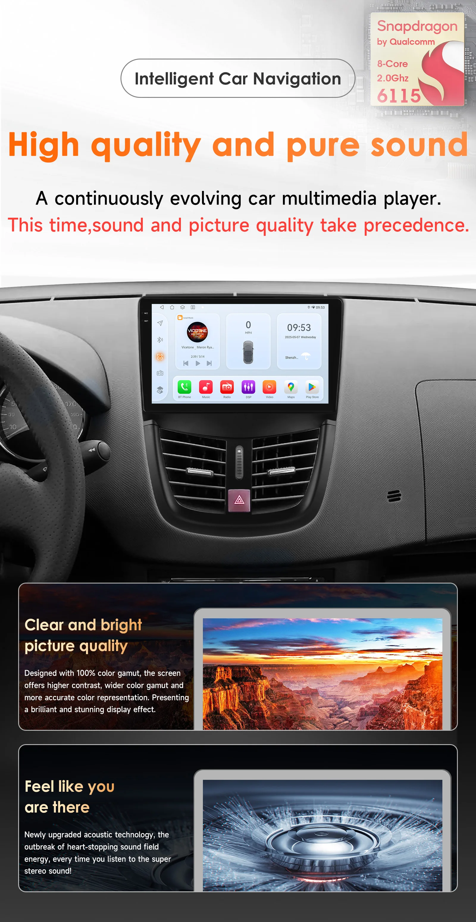 9" Hizpo 2Din Andoird14 Car Radio for Peugeot 207CC 2006 - 2015 Snapdragon 6115 GPS RDS DSP 4G BT Auto CarPlay 360° Camera