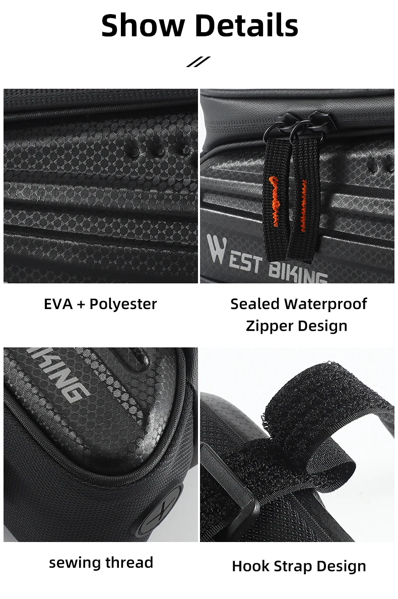WEST BIKING Bicycle Top Tube Bag 7.0 Inch Phone Bag Waterproof Front Frame Cycling Bag Sensitive Touch Screen MTB Road Bike Bag