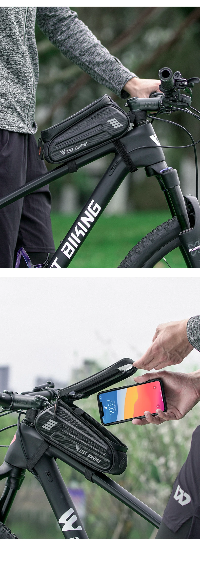 WEST BIKING Bicycle Top Tube Bag 7.0 Inch Phone Bag Waterproof Front Frame Cycling Bag Sensitive Touch Screen MTB Road Bike Bag
