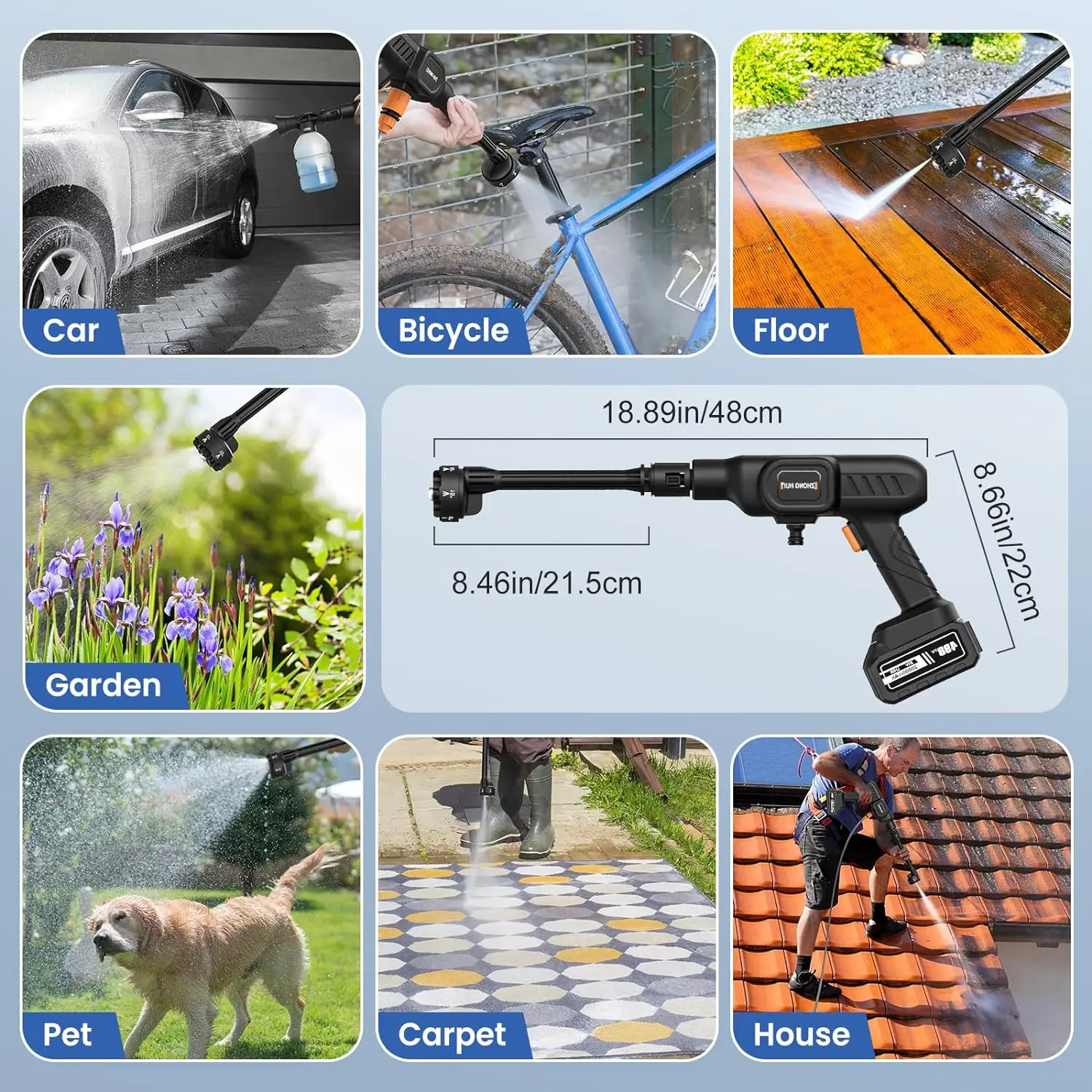 6-IN-1 Cordless High Pressure Car Washer Water Gun Home Garden Cleaning Washing Machine Gun Rechargeable Battery Pressure Washer