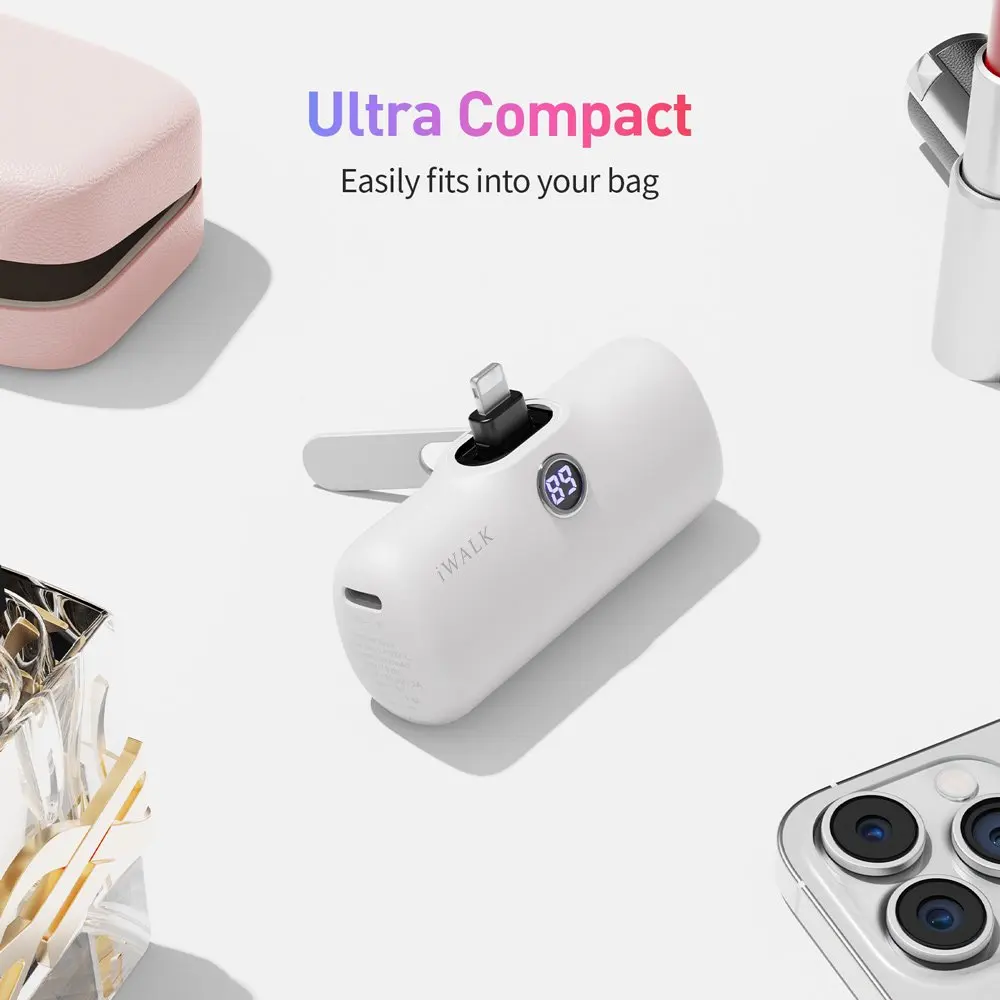 IWALK Capsule Power Bank Portable Fast Charging Stand Mobile Power Bank 5000mAh Compatible with iPhone 8-14 Lightning