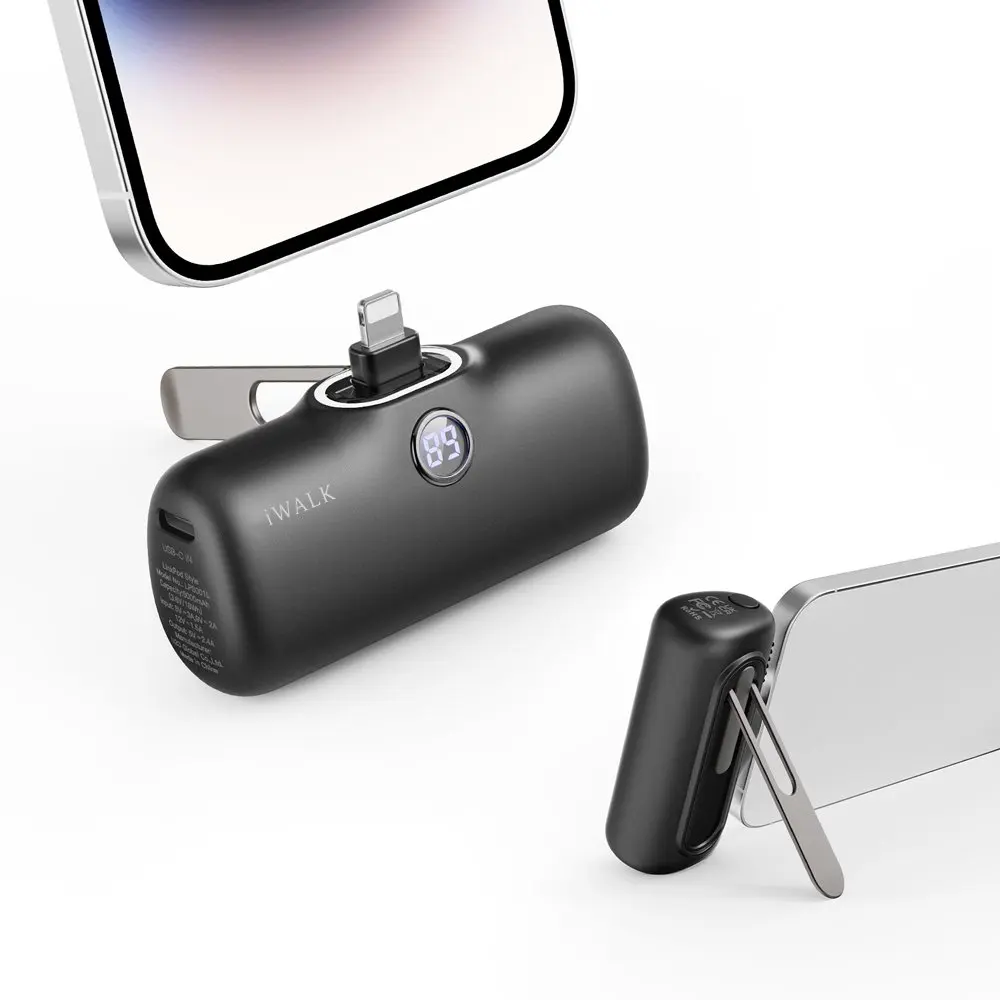 IWALK Capsule Power Bank Portable Fast Charging Stand Mobile Power Bank 5000mAh Compatible with iPhone 8-14 Lightning