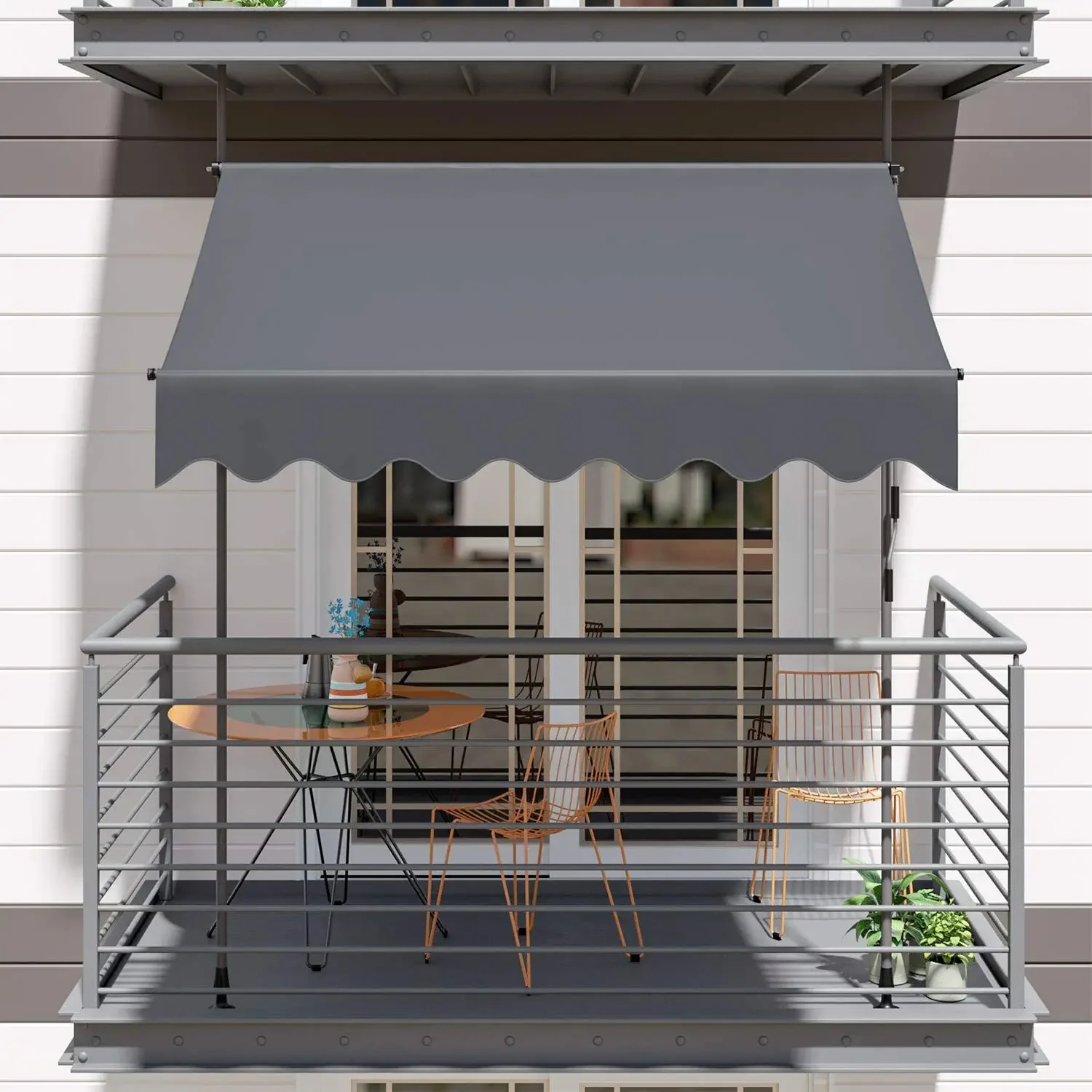 Awning Balcony Patio Retractable Awning UV50+ Sun Shade Awning Clamp Garden Sun Protection with Hand Crank Without Drilling