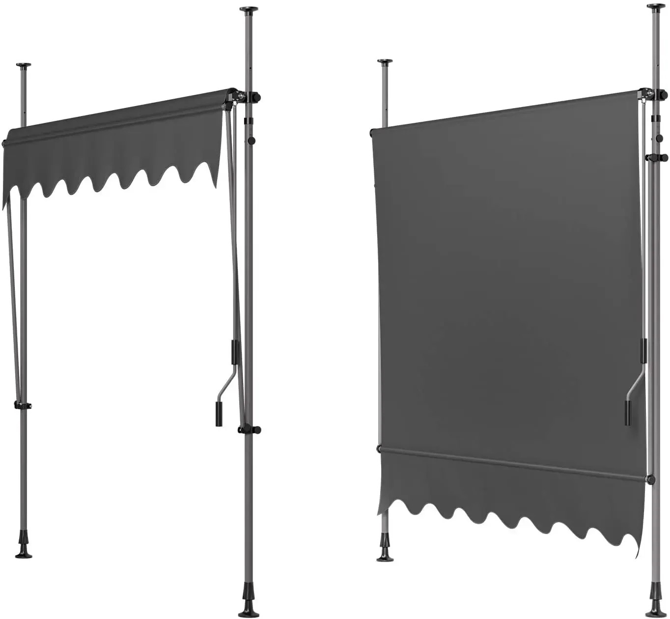 Awning Balcony Patio Retractable Awning UV50+ Sun Shade Awning Clamp Garden Sun Protection with Hand Crank Without Drilling