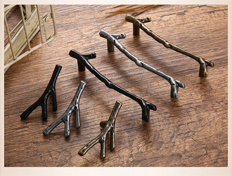 KAK 10pcs Tree Branch Furniture Handle 96mm 128mm Black Silver Bronze Kitchen Cabinet Handles Drawer Knobs Door Pulls Hardware