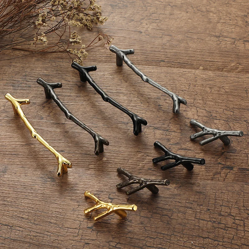 KAK 10pcs Tree Branch Furniture Handle 96mm 128mm Black Silver Bronze Kitchen Cabinet Handles Drawer Knobs Door Pulls Hardware