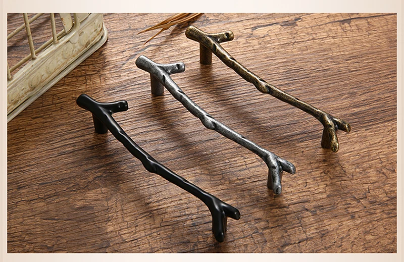 KAK 10pcs Tree Branch Furniture Handle 96mm 128mm Black Silver Bronze Kitchen Cabinet Handles Drawer Knobs Door Pulls Hardware