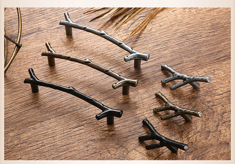 KAK 10pcs Tree Branch Furniture Handle 96mm 128mm Black Silver Bronze Kitchen Cabinet Handles Drawer Knobs Door Pulls Hardware