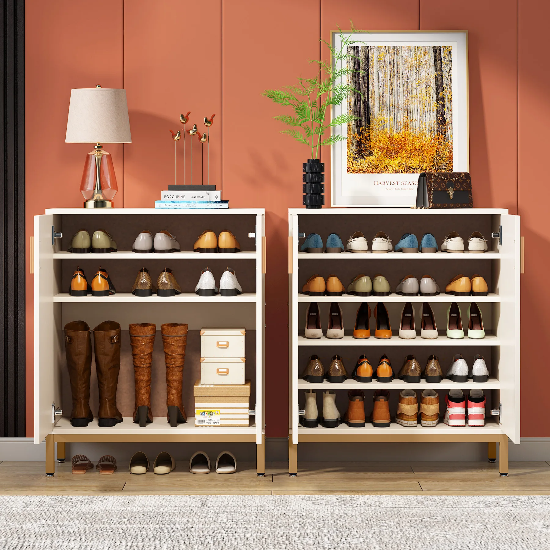 TRIBESIGNS WAY TO ORIGIN Shoe Cabinet, 20 Pairs Modern Shoe Storage Cabinet with Doors, 6-Tier Freestanding Shoe Organizer Rack