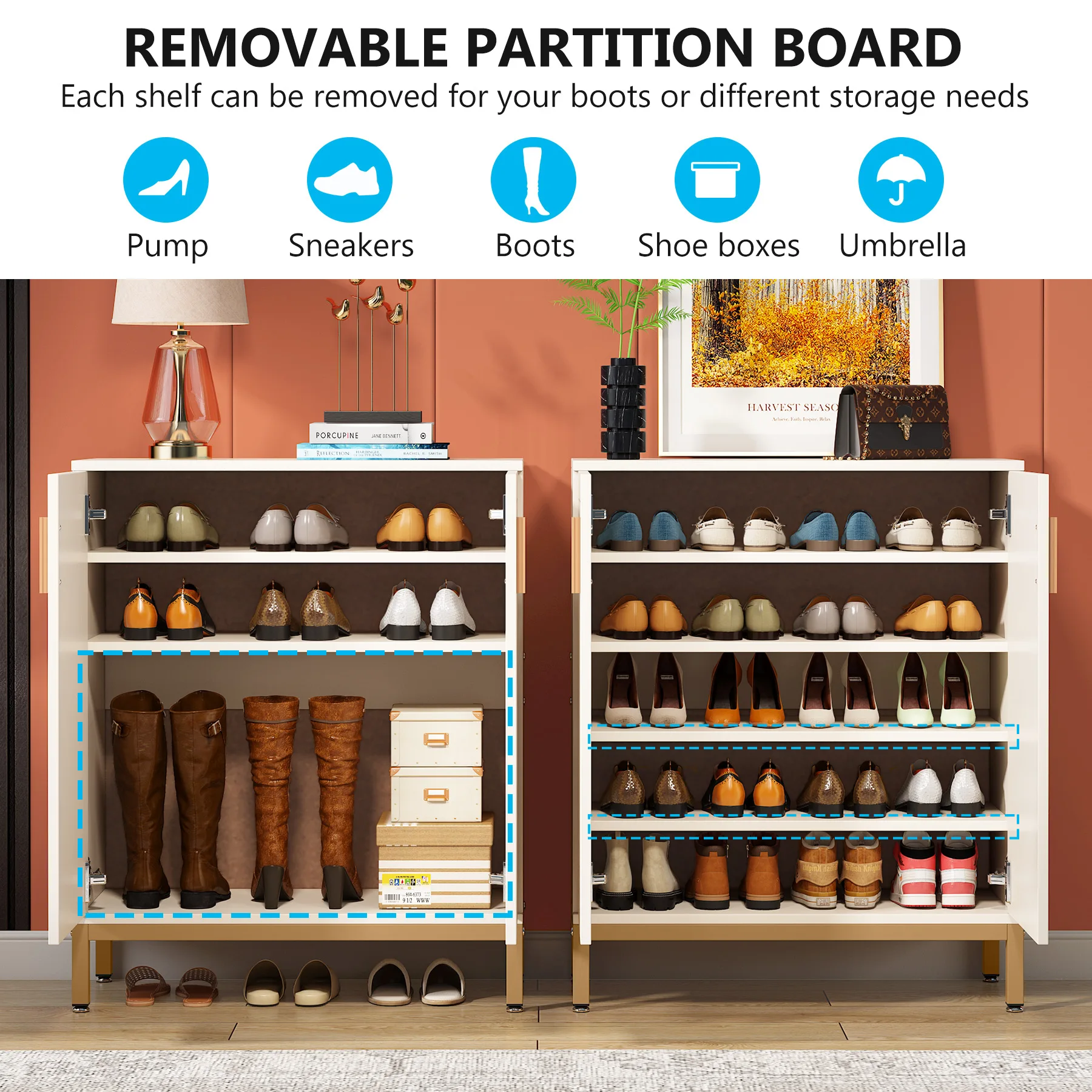 TRIBESIGNS WAY TO ORIGIN Shoe Cabinet, 20 Pairs Modern Shoe Storage Cabinet with Doors, 6-Tier Freestanding Shoe Organizer Rack