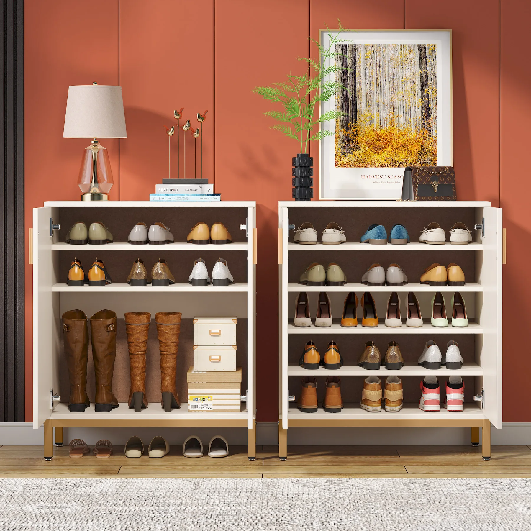 TRIBESIGNS WAY TO ORIGIN Shoe Cabinet, 20 Pairs Modern Shoe Storage Cabinet with Doors, 6-Tier Freestanding Shoe Organizer Rack