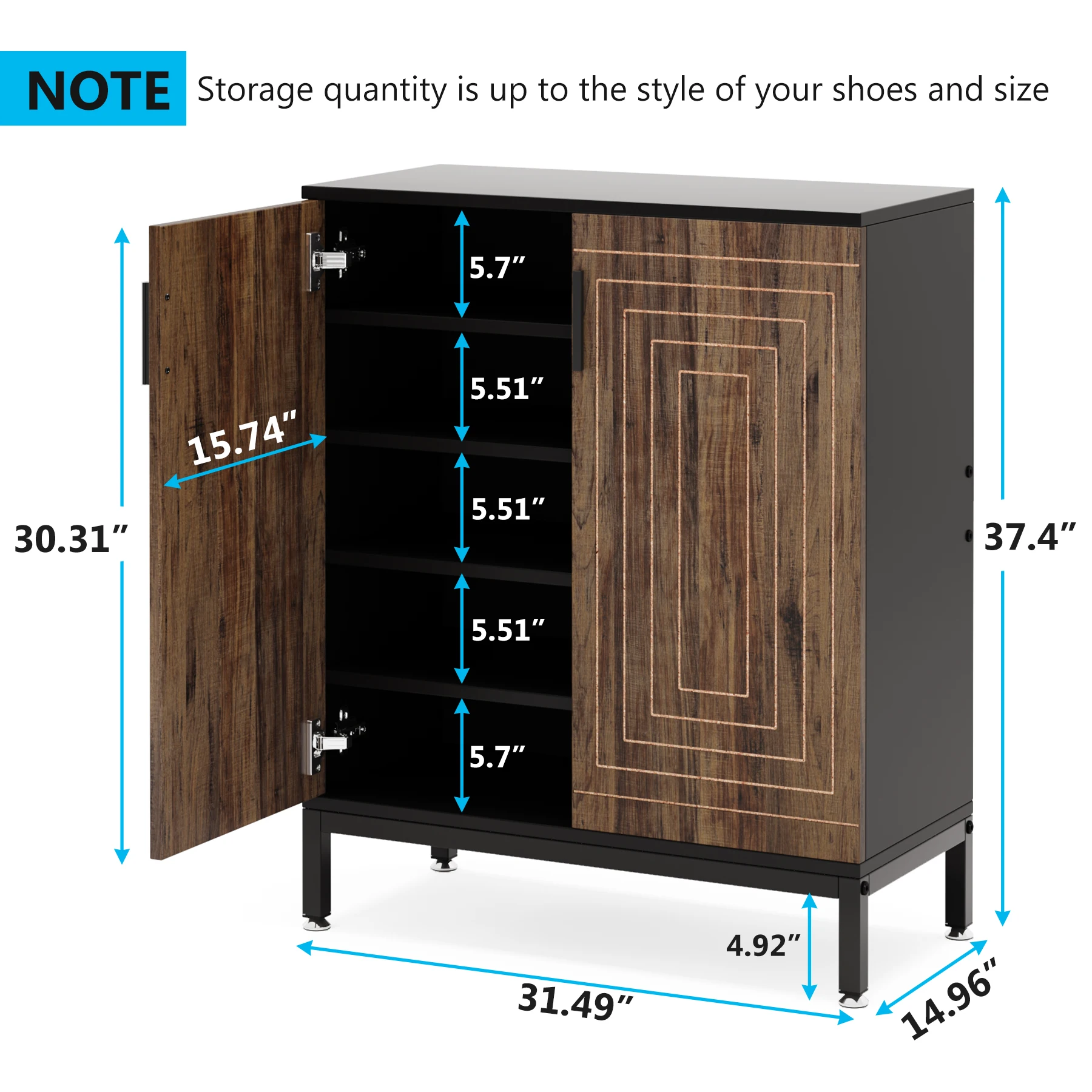 TRIBESIGNS WAY TO ORIGIN Shoe Cabinet, 20 Pairs Modern Shoe Storage Cabinet with Doors, 6-Tier Freestanding Shoe Organizer Rack