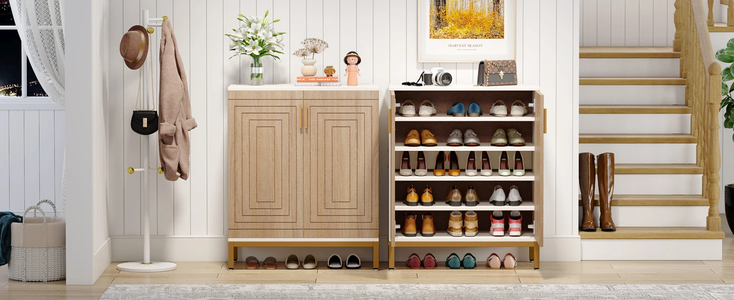 TRIBESIGNS WAY TO ORIGIN Shoe Cabinet, 20 Pairs Modern Shoe Storage Cabinet with Doors, 6-Tier Freestanding Shoe Organizer Rack