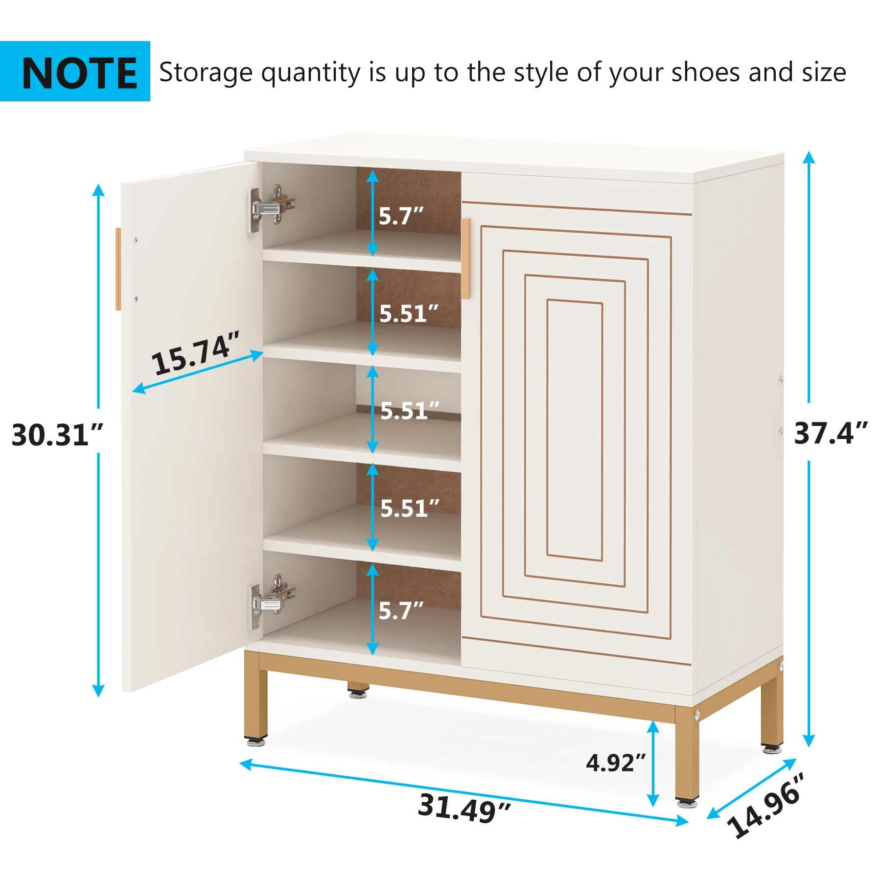 TRIBESIGNS WAY TO ORIGIN Shoe Cabinet, 20 Pairs Modern Shoe Storage Cabinet with Doors, 6-Tier Freestanding Shoe Organizer Rack
